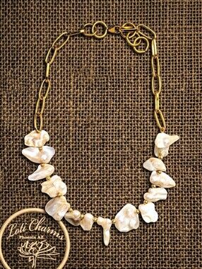 White Irregular Keshi Pearls In Classic 18K Gold  Plated Paperclip Necklace